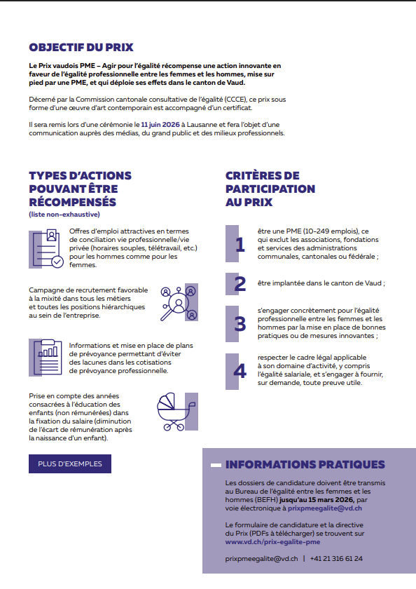 Le Prix vaudois PME - Agir pour l'égalité