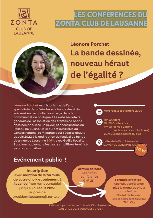 Conférence du Zonta Club de Lausanne : la bande dessinée, nouveau héraut de l’égalité ?